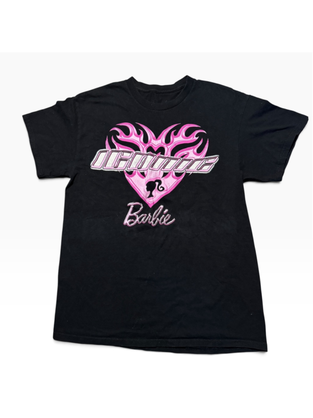 Barbie Iconic Heart Flame Chrome Graphic Short Sleeve Tee Shirt Size M
